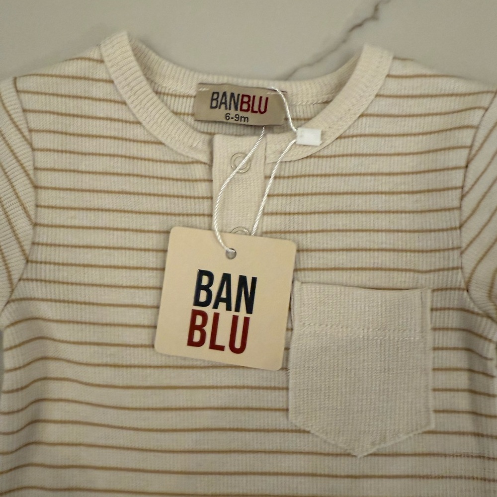 BANBLU Striped Modal Pocket Romper Beige